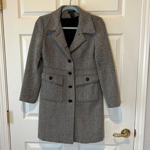 Frenchi Herringbone Black & White Mid Length Coat Jacket, Sz Small